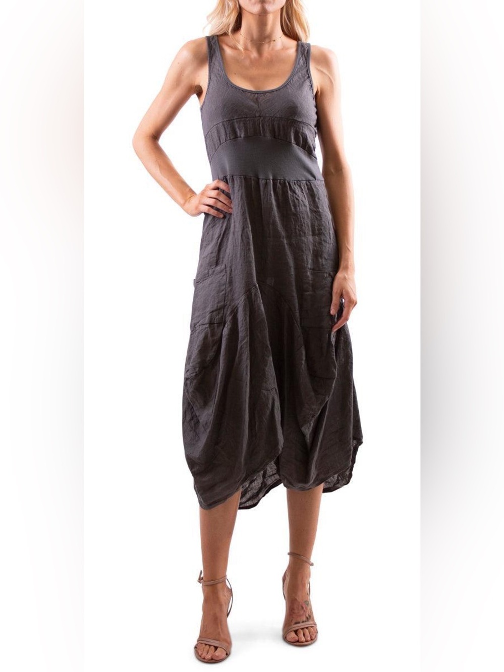 Magic 2 Pocket Sleeveless Magic Linen Dress by Inizio